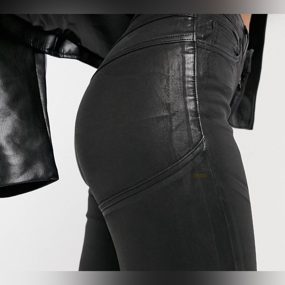 ASOS DESIGN high rise 'lift and contour' skinny jeans in coated black - Picture 3 of 11